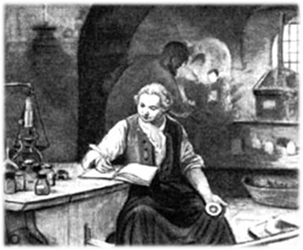 М.В.Ломоносов в химической лаборатории (рисунок В.В. и Л.Г.Петровых, 1959 г.)